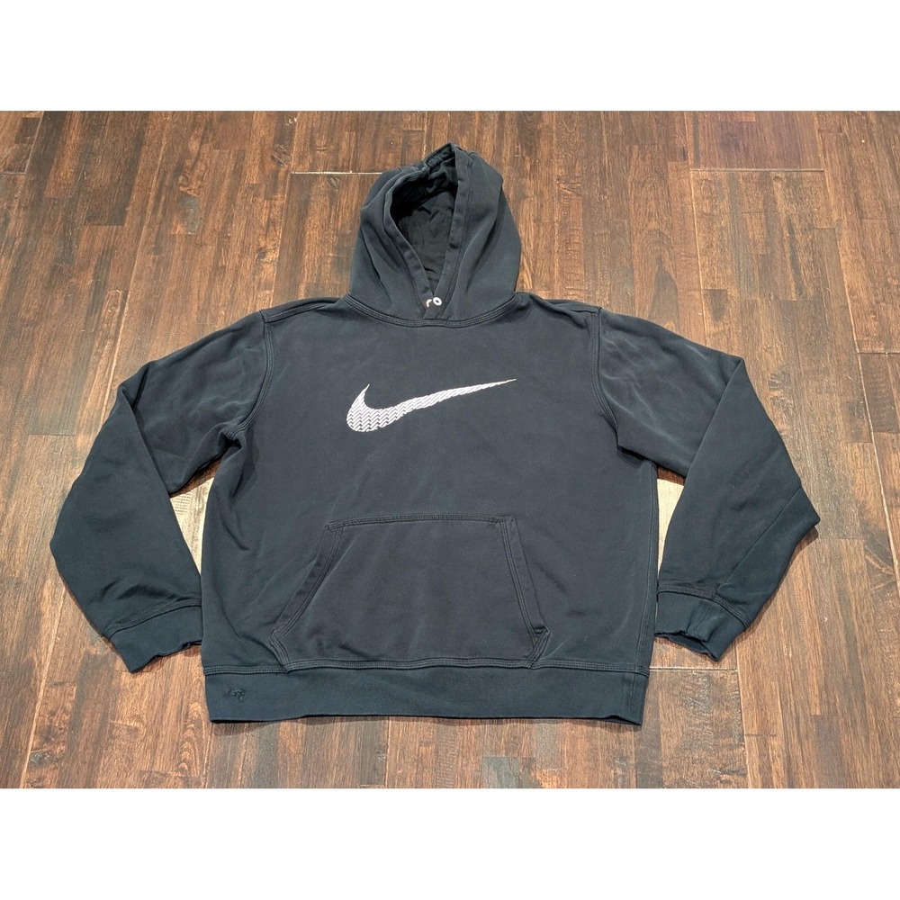 Nike Hoodie Mens Large Black Pullover‎ Embroidered Swoosh Sweatshirt 673381-010